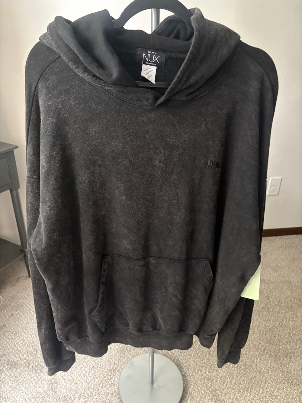 NUX Men's Washed Black Hooded Sweatshirt organic medium NWT